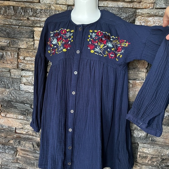 Dark Blue Textured Button-Up dresses - Picture 3 of 7